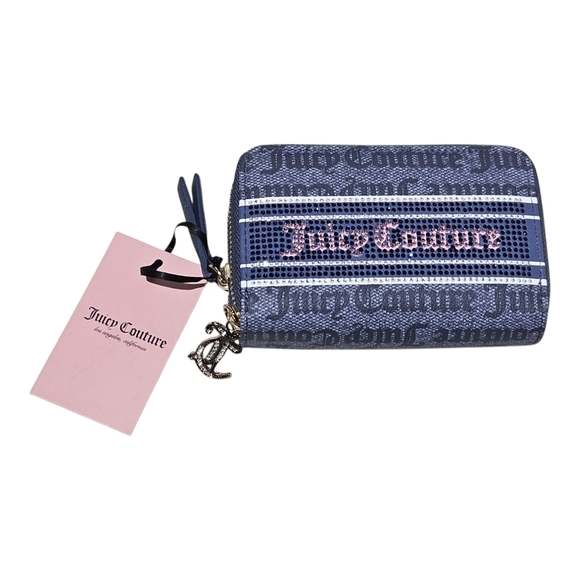 Juicy Couture Blue Wallet with Striped Design and Silver Charm - Picture 1 of 13